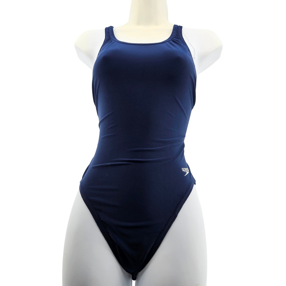 Speedo Womens Navy Blue Racerback Performance One Piece Swimsuit Athletic 10